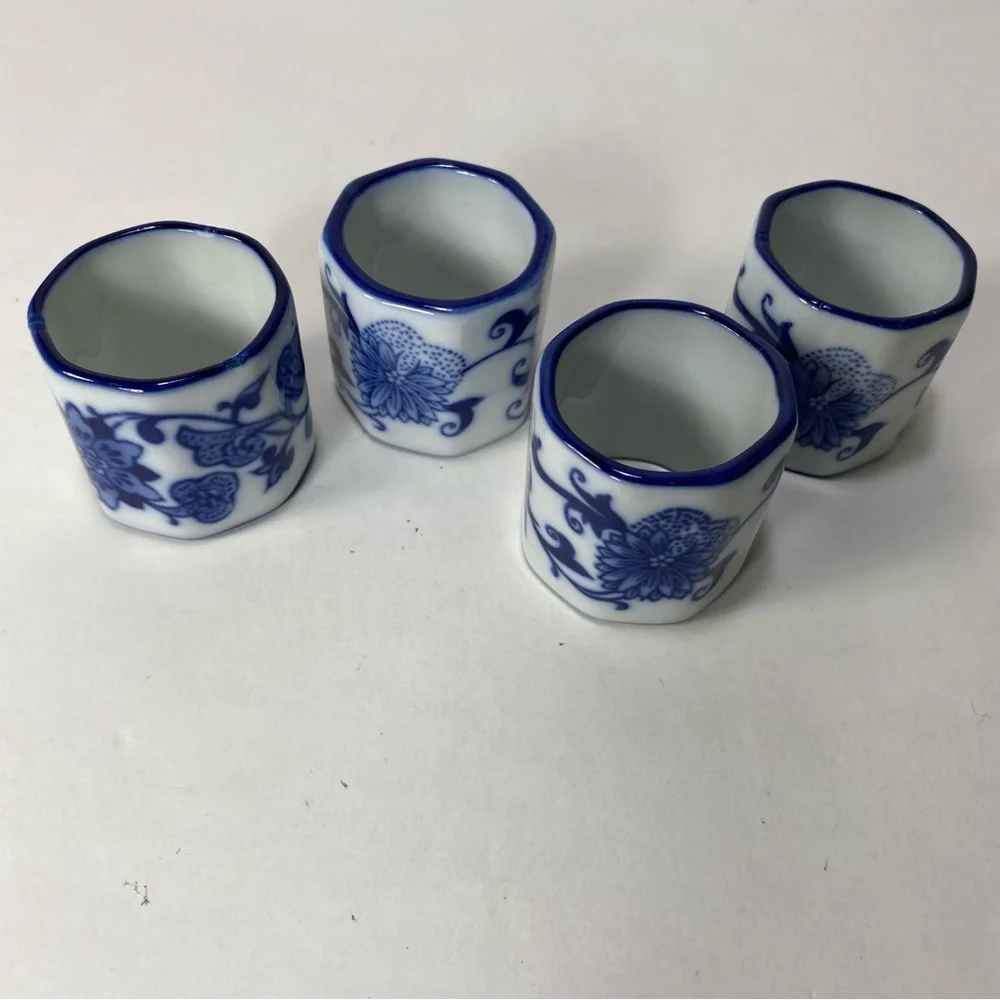 4x Pier 1 Mandarin Blue White Porcelain Napkin Ring Holders